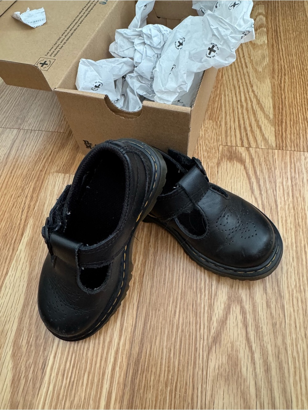 Nordstrom Doc Martin Kids Black Leather T-Strap School Shoes